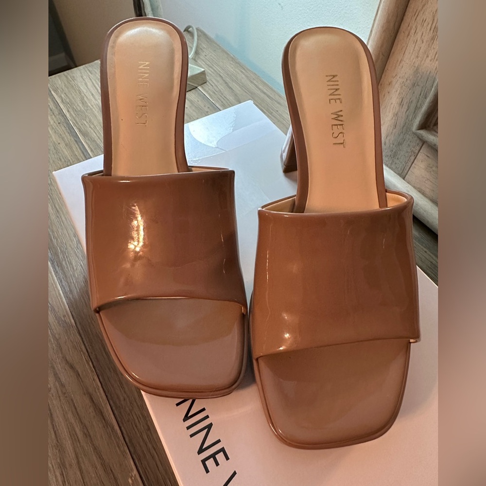 Nine West Bammah3 Women's Tan Natural Slide platform Sandals size 6